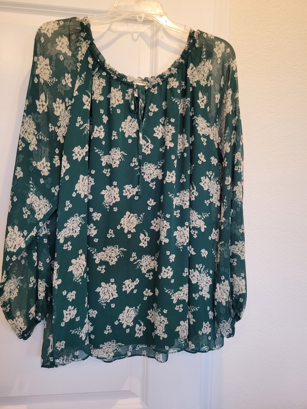 LC Lauren Conrad Teal Floral Peasant Blouse